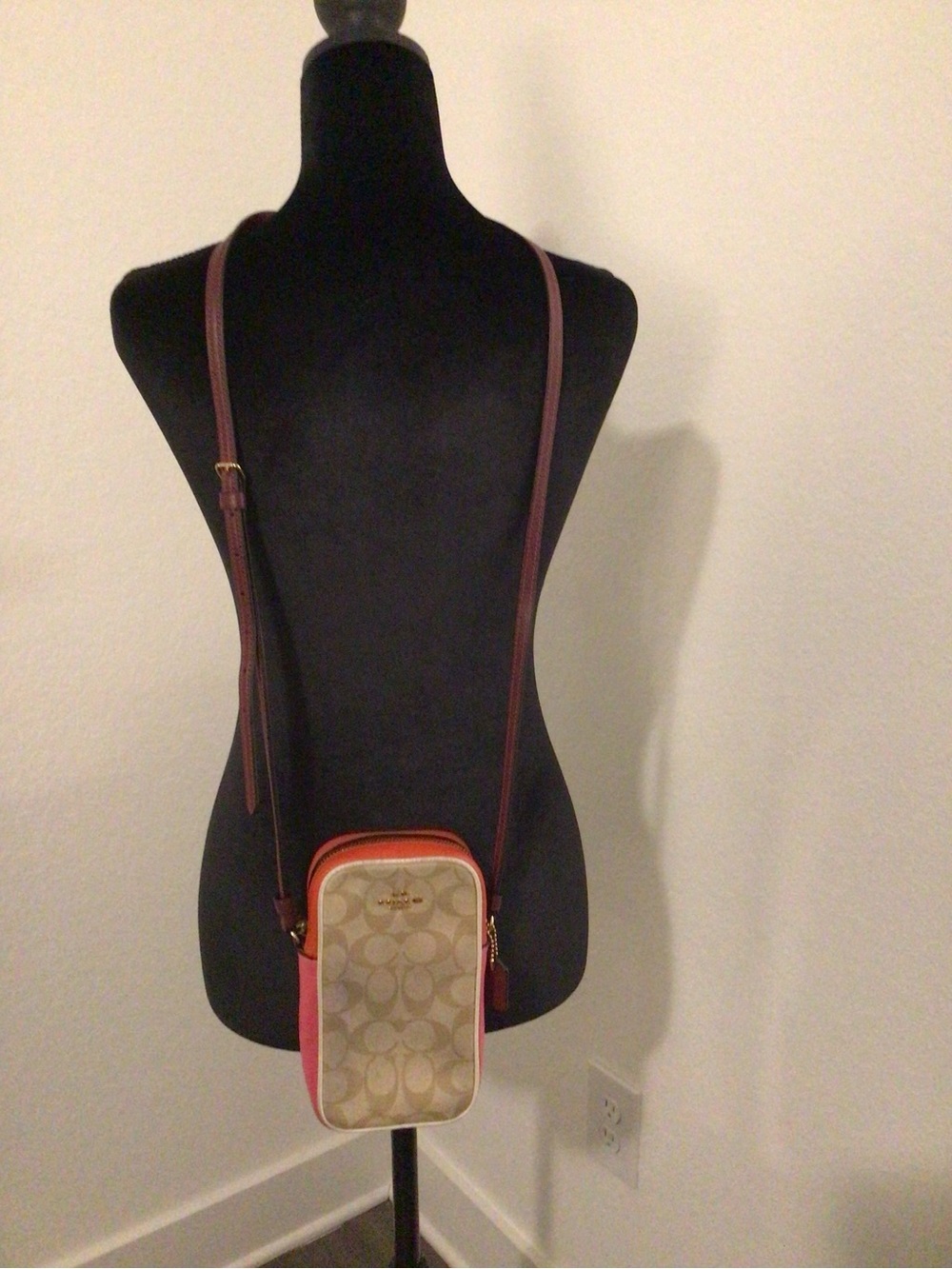Coach Signature Canvas Crossbody with Pink Panels and Brown Strap